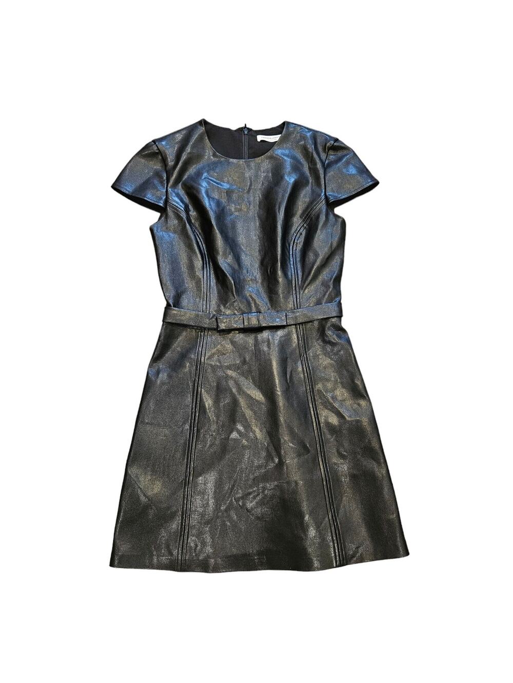 Amanda Uprichard Faux Leather Mini Dress Women XS Black Vegan Bow Classic Luxury